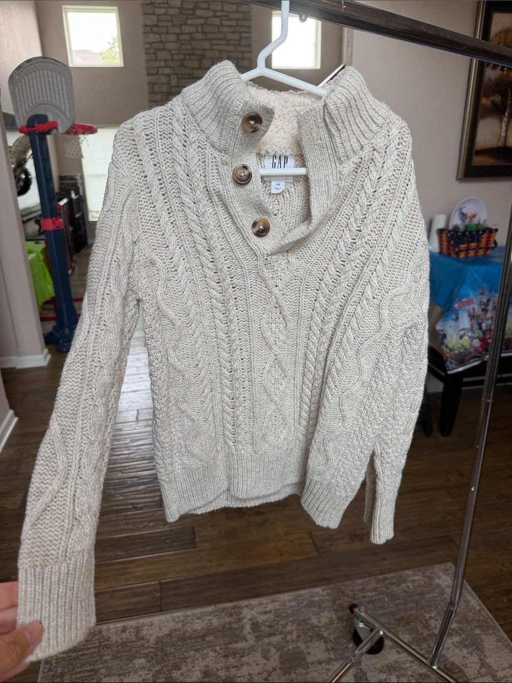 GAP KIDS Cream Cable Knit Button Funnel Neck Sweater Sz XS